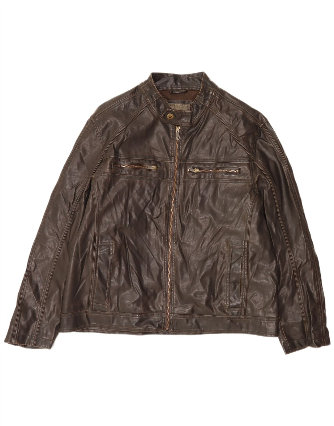 BKE Ανδρικό Μπουφάν από Faux Leather UK 44 2XL Καφέ Πολυβινύλιο