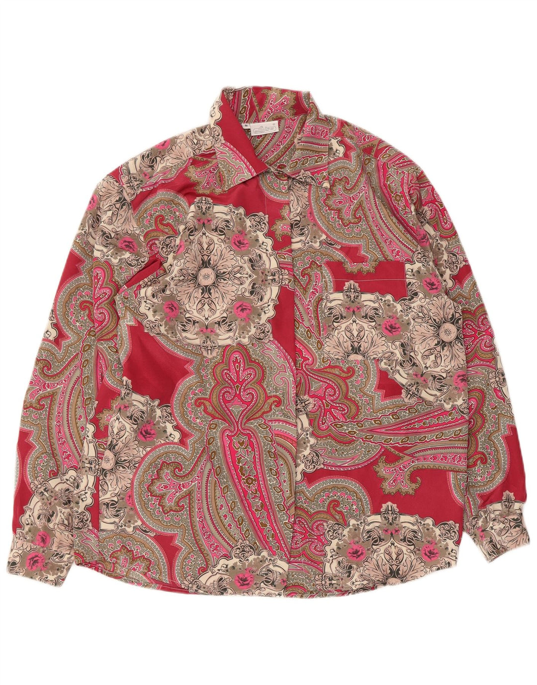Vintage γυναικείο πουκάμισο oversized μπλούζα UK 10 Small Red Paisley Polyester