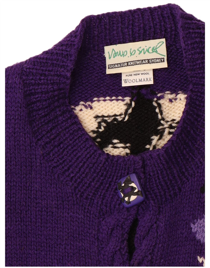 Γυναικείο πουλόβερ VINTAGE γραφικό ζακέτα UK 20 2XL μωβ μαλλί