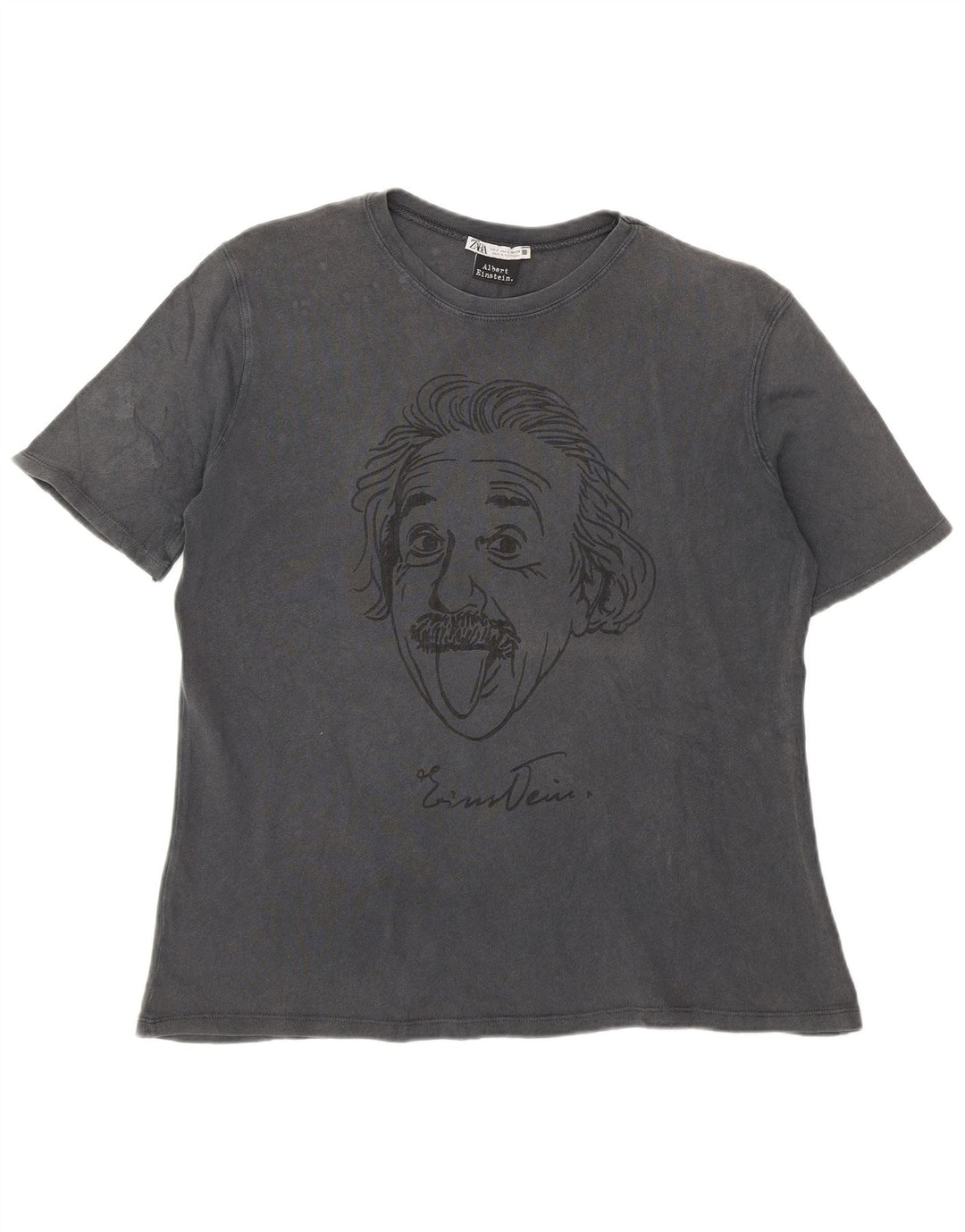 Zara Ανδρικό γραφικό T-Shirt Albert Einstein Top Small Grey