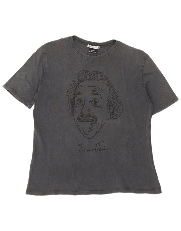 Zara Ανδρικό γραφικό T-Shirt Albert Einstein Top Small Grey