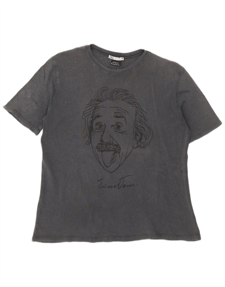 Zara Ανδρικό γραφικό T-Shirt Albert Einstein Top Small Grey