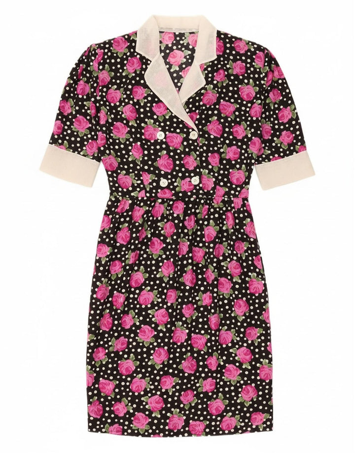 Vintage Γυναικείο Bodycon Φόρεμα IT 46 Large Μαύρο Floral Πολυεστέρας
