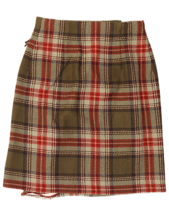 Daniel Hechter Γυναικεία Wrap Φούστα UK 10 Small W27 Khaki καρό μαλλί