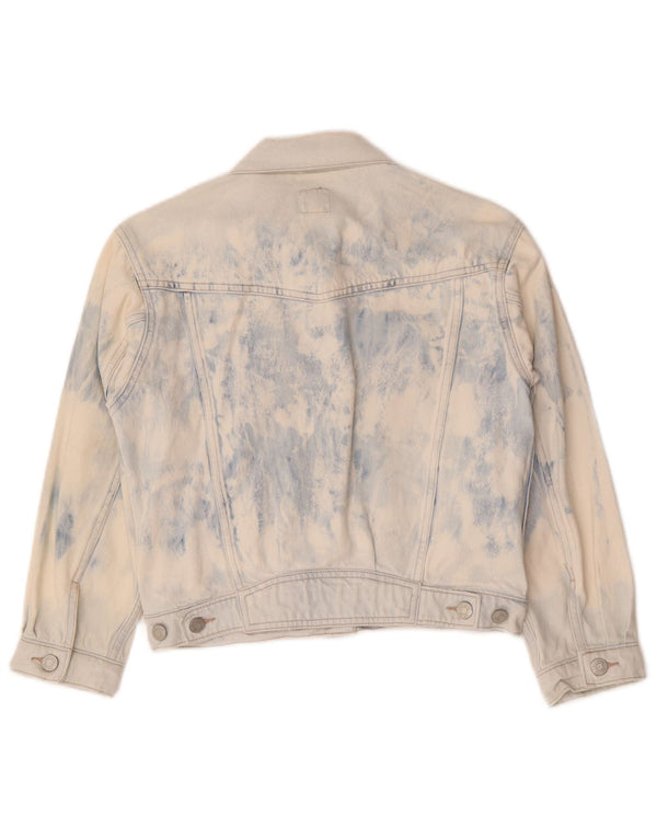 Gap Womens Crop Denim Jacket UK 6 XS Blue Tie Dye Cotton