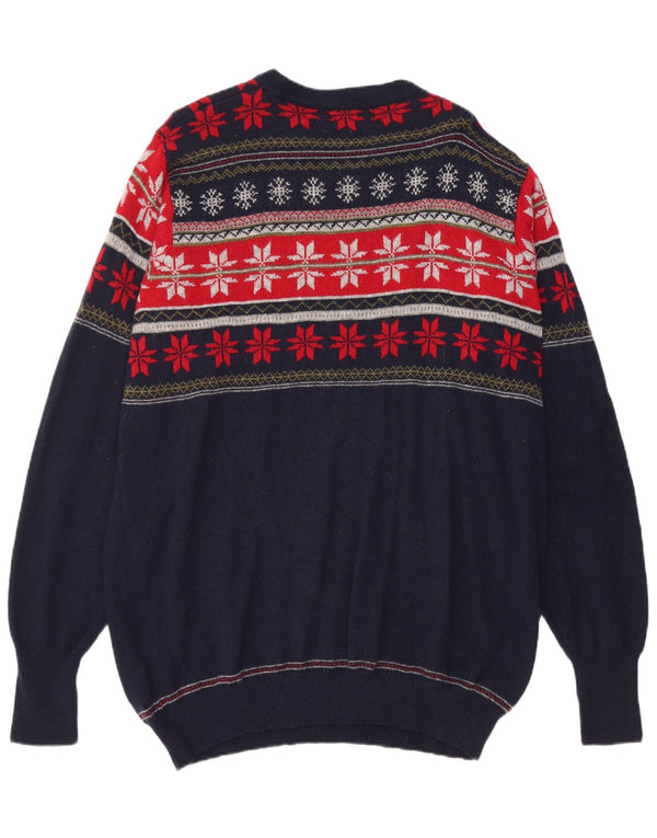 Marks & Spencer Ανδρικό πουλόβερ με λαιμόκοψη μεγάλο Navy Blue Fair Isle