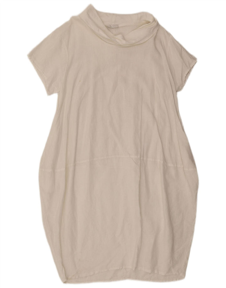 Vintage γυναικείο φόρεμα με φούσκα UK 12 Medium White Λινά