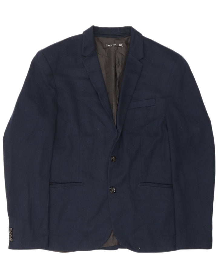 ZARA Mens 2 Button Blazer Jacket UK 42 XL Navy Blue Polyester