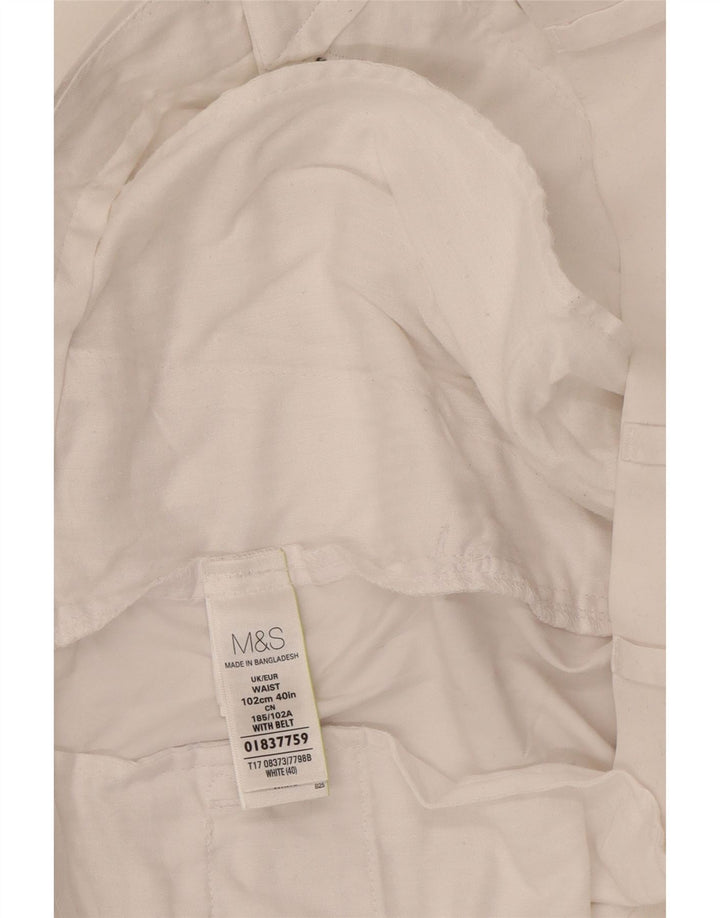 Ανδρικό σορτς Chino Marks & Spencer W40 XL Λευκό βαμβακερό