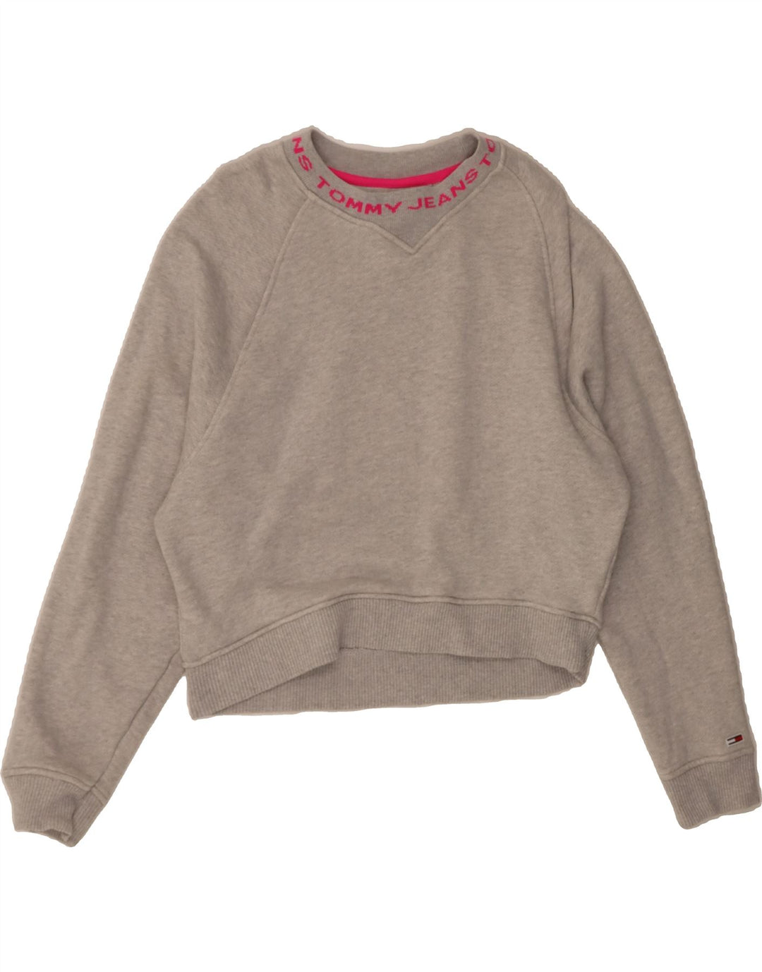TOMMY HILFIGER Womens Oversized Crop Sweatshirt Jumper UK 10 Small Grey Vintage Tommy Hilfiger and Second-Hand Tommy Hilfiger from Messina Hembry 
