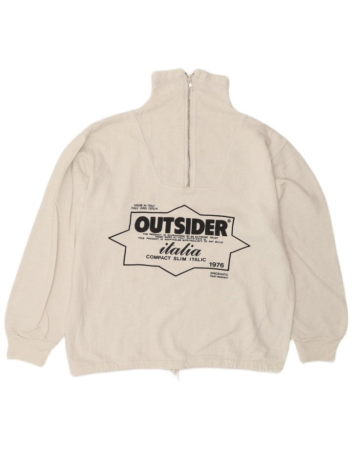 Γραφικό ανδρικό φούτερ με φερμουάρ Outsider, μεσαίο λευκό βαμβακερό