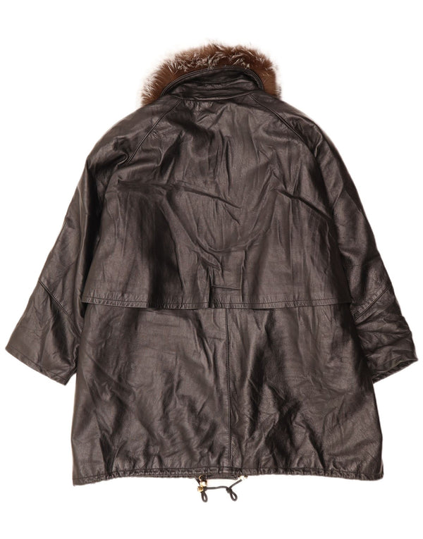 PAUL & WITE Γυναικείο Δερμάτινο Παλτό UK 20 2XL Μαύρο Δερμάτινο