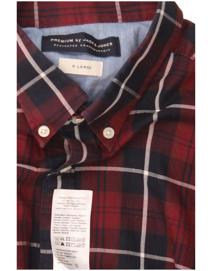 Ανδρικό πουκάμισο Jack & Jones XL, βαμβακερό σε μπορντό χρώμα