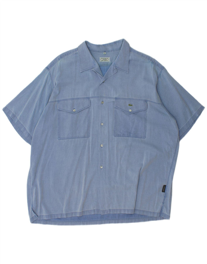 Ανδρικό κοντομάνικο πουκάμισο LACOSTE Μέγεθος 45 XL Μπλε βαμβακερό ριγέ