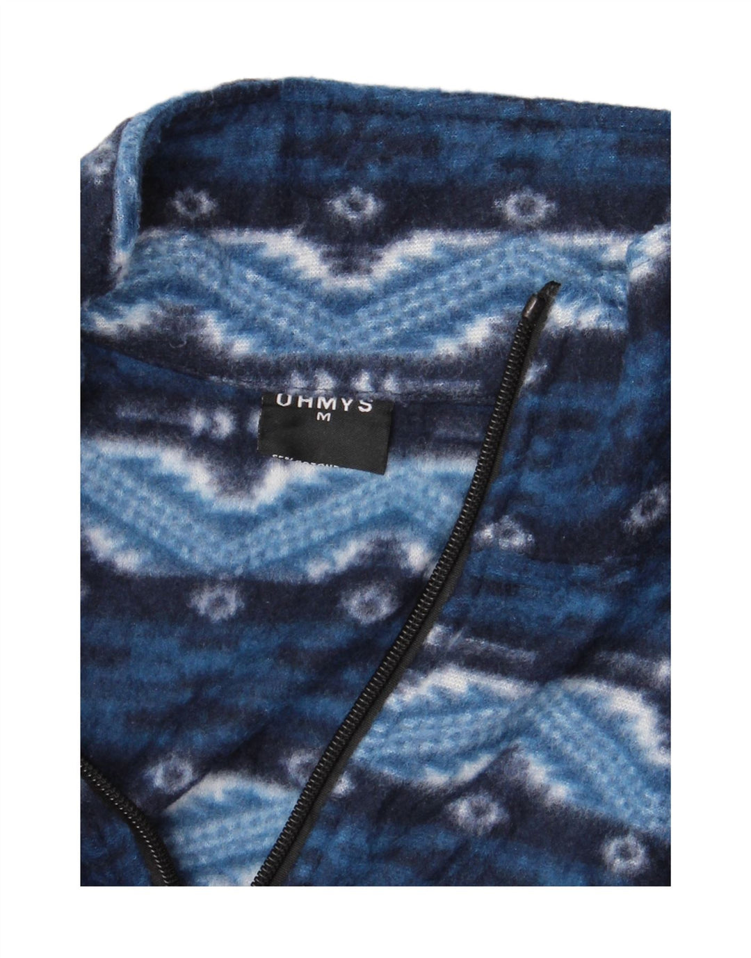 VINTAGE Ανδρικό Fleece Jacket UK 38 Medium Blue Fair Isle Cotton