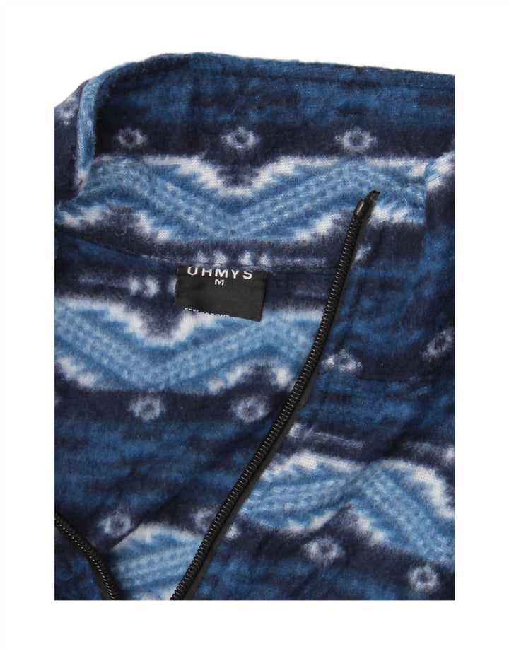 VINTAGE Ανδρικό Fleece Jacket UK 38 Medium Blue Fair Isle Cotton