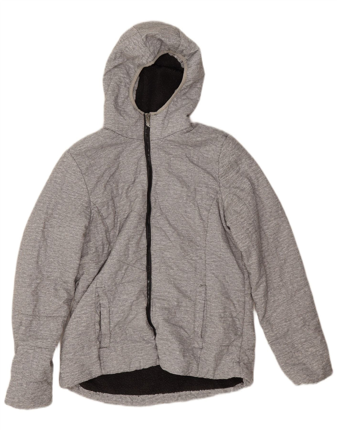 New Balance Γυναικείο μπουφάν Sherpa με κουκούλα UK 14 Medium Grey Ψαροκόκκαλο