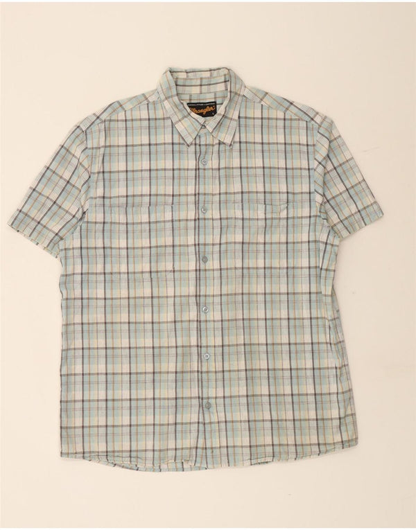 WRANGLER Mens Short Sleeve Shirt Large Blue Check Cotton