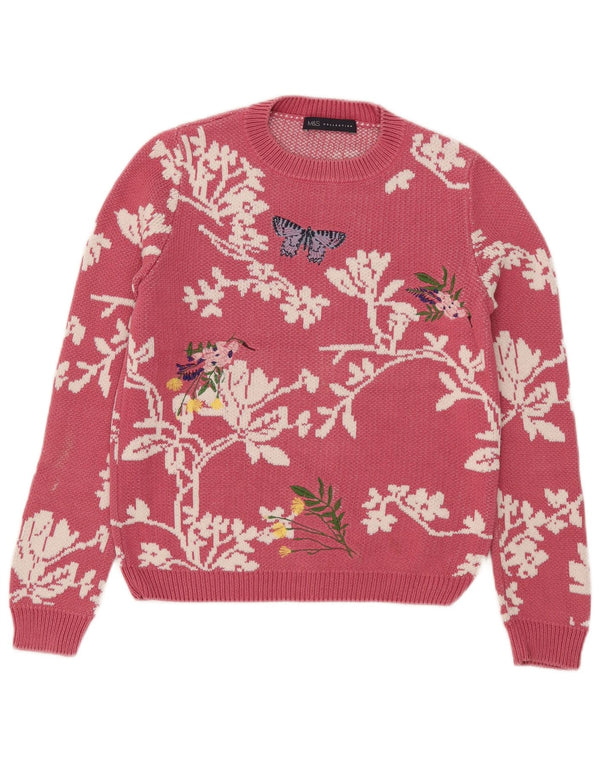 Marks & Spencer Γυναικείο πουλόβερ με λαιμόκοψη UK 8 Small Pink Butterfly