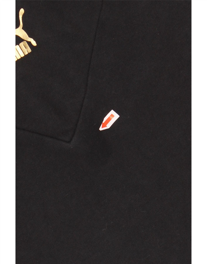 PUMA Girls Crop Graphic Hoodie Jumper 11-12 Years Black Colourblock Cotton