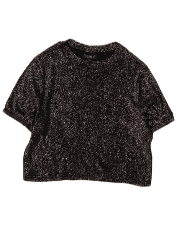 Topshop Γυναικεία Crop Μπλούζα Top UK 14 Large Black Viscose