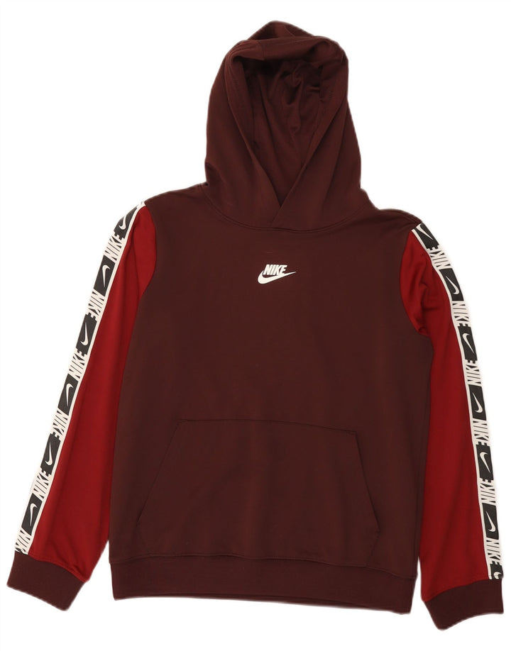 NIKE Boys Graphic Hoodie Jumper 12-13 Years Large Burgundy Colorblock