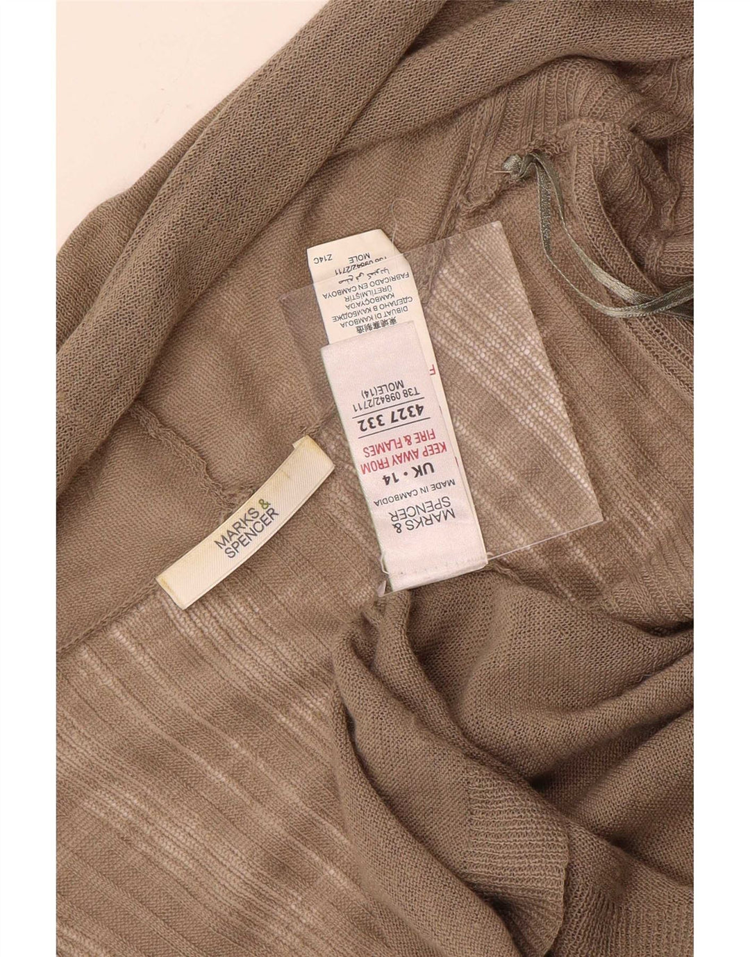 Marks & Spencer Γυναικείο Longline ανοιχτό πουλόβερ ζακέτα UK 14 Μεσαίο καφέ