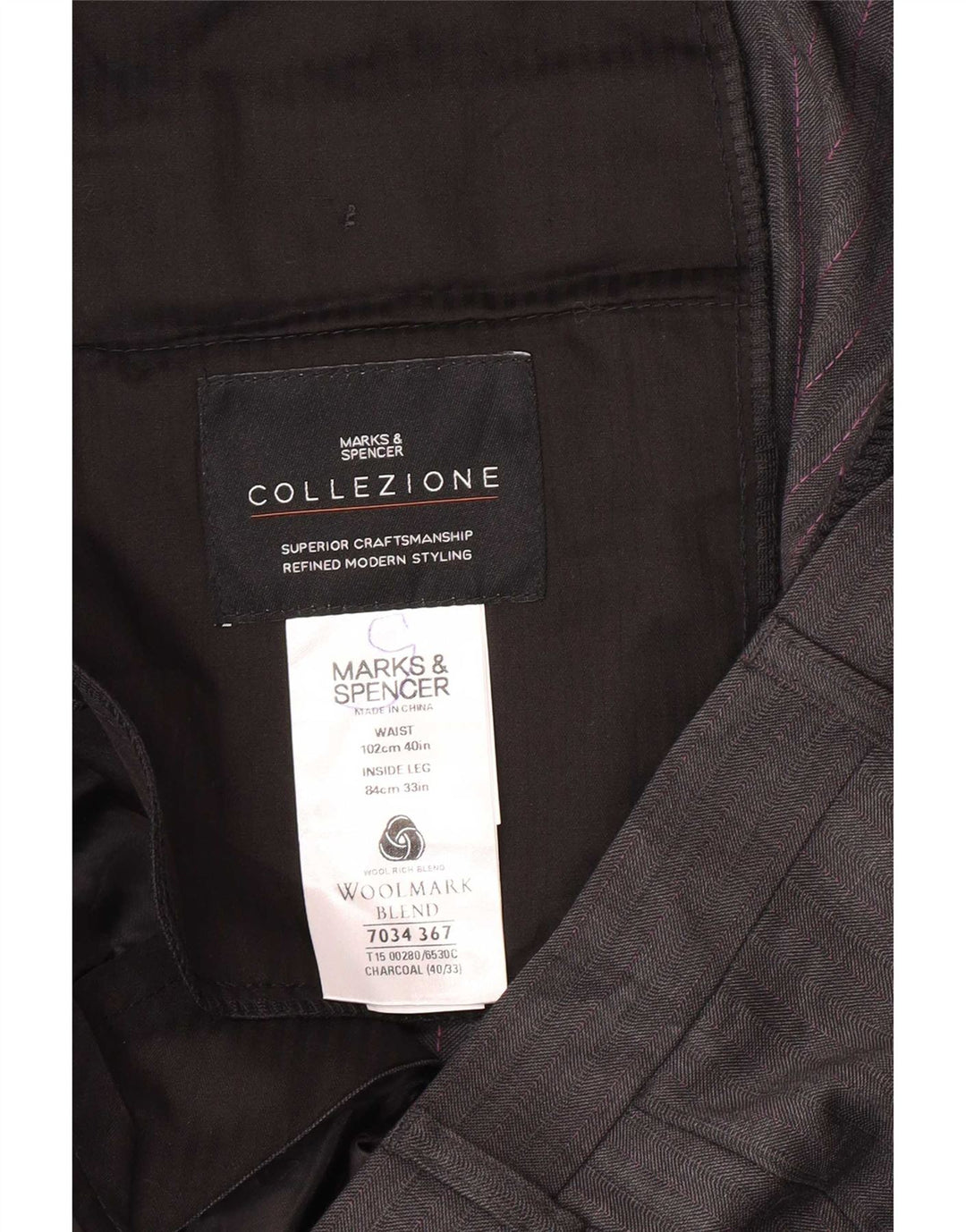 Ανδρικό ίσιο παντελόνι Marks & Spencer W40 L33 Γκρι μαλλί
