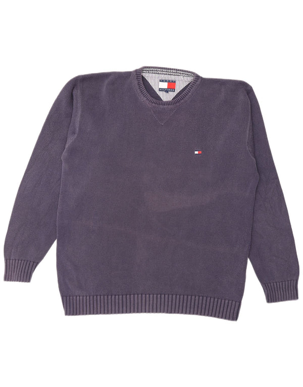 Tommy Hilfiger Mens Crew Neck Jumper Sweater Large Purple Cotton