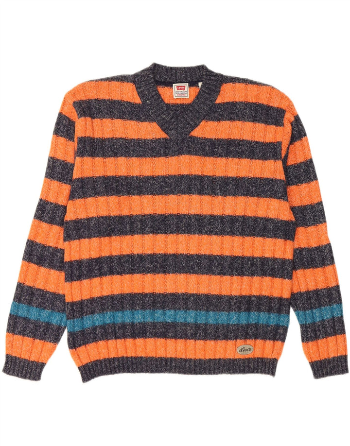 Ανδρικό πουλόβερ Levi's V-Neck Jumper Μικρό πορτοκαλί ριγέ μαλλί αλπακά
