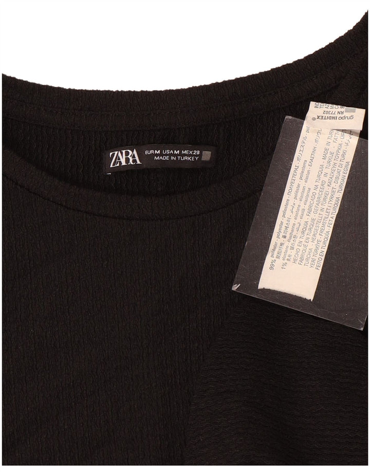 Zara Γυναικείο T-Shirt Top UK 14 Medium Black Polyester