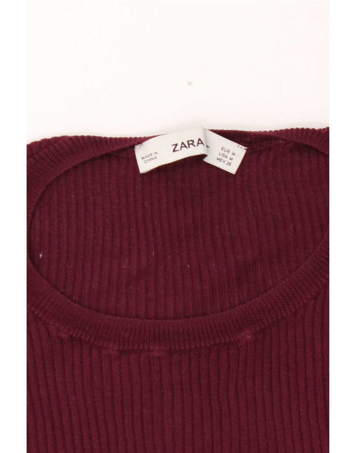 Zara Γυναικείο T-Shirt Top UK 12 Medium Burgundy