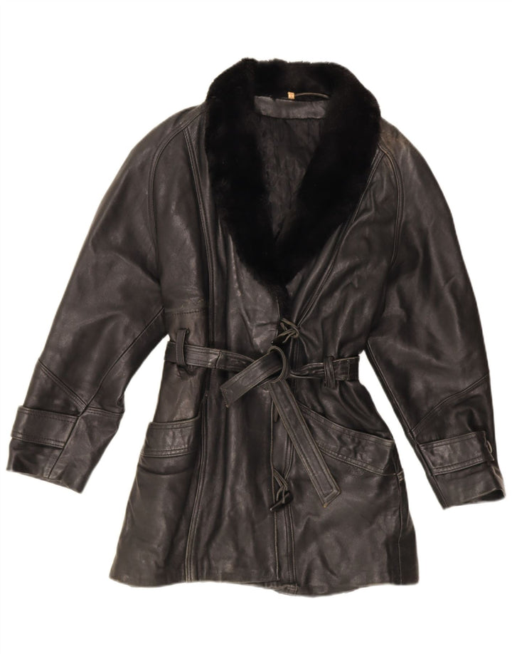 Vintage Γυναικείο Oversized Δερμάτινο Μπουφάν UK 10 Small Black Leather