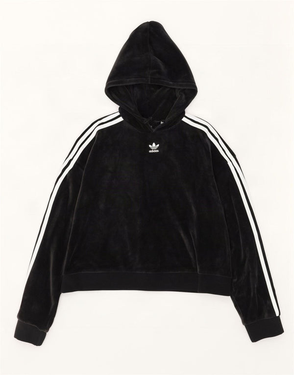 Adidas Γυναικεία Crop Velvet Oversized Hoodie Jumper UK 10 Small Black Cotton