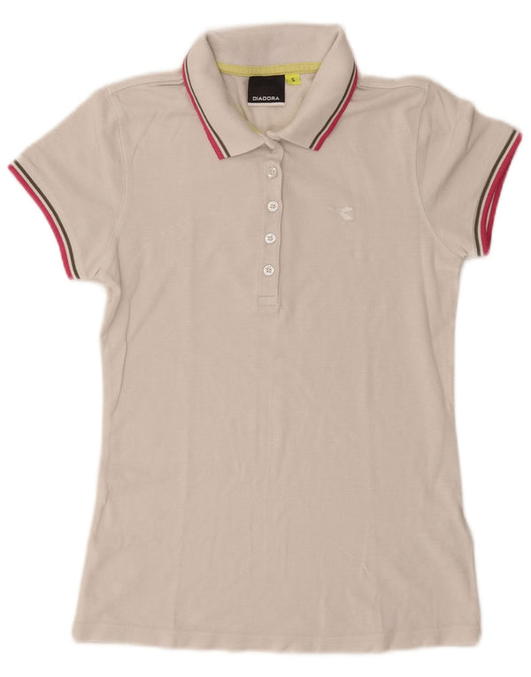Diadora Womens Polo Shirt UK 10 Small White Cotton