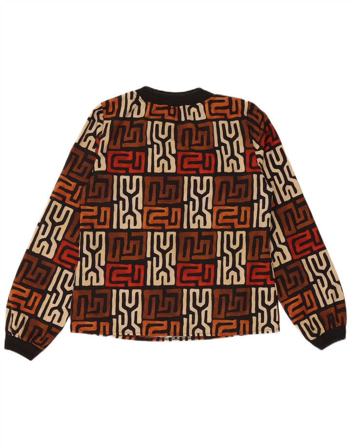 VINTAGE Γυναικείο τοπ μακρυμάνικο UK 12 Μεσαίο καφέ γεωμετρικό