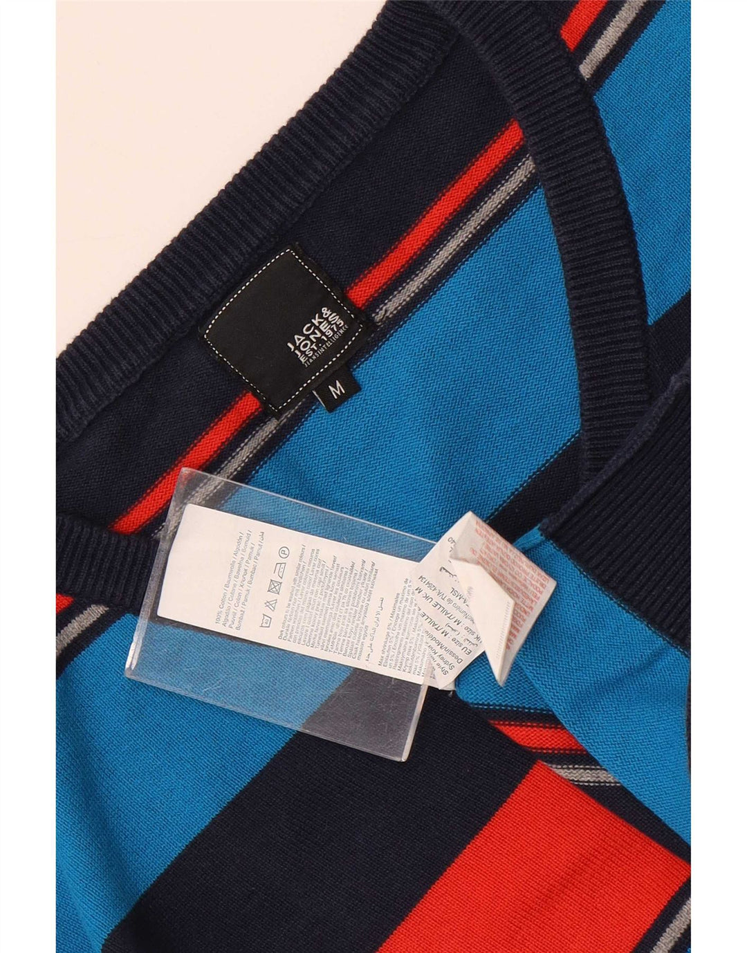 Jack & Jones Ανδρικό πουλόβερ με λαιμόκοψη με λαιμόκοψη, μεσαίο πολύχρωμο βαμβακερό ριγέ