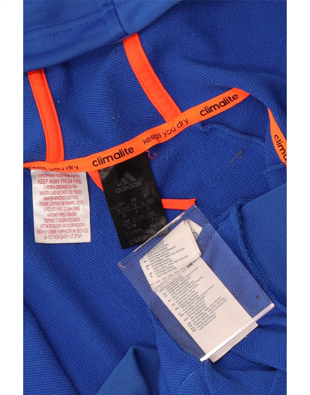 Πουλόβερ ADIDAS Boys Climalite με κουκούλα 9-10 ετών μπλε χρώματος