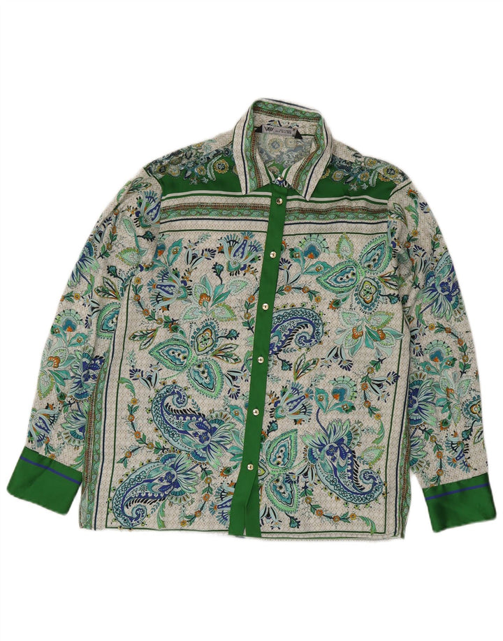 ZARA Γυναικείο πουκάμισο Μπλούζα UK 14 Medium Green Paisley Polyester