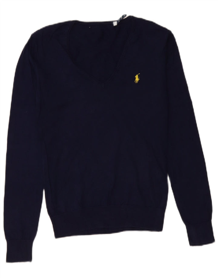 Γυναικείο πουλόβερ Ralph Lauren με V λαιμόκοψη UK 12 μεσαίο μπλε βαμβακερό