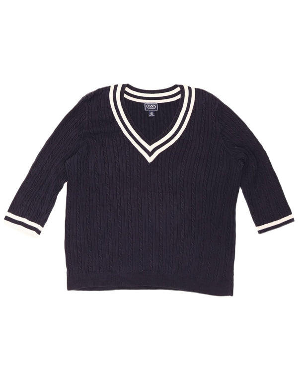 CHAPS Γυναικείο πουλόβερ με λαιμόκοψη 3/4 μανίκι UK 20 2XL Navy Blue βαμβακερό