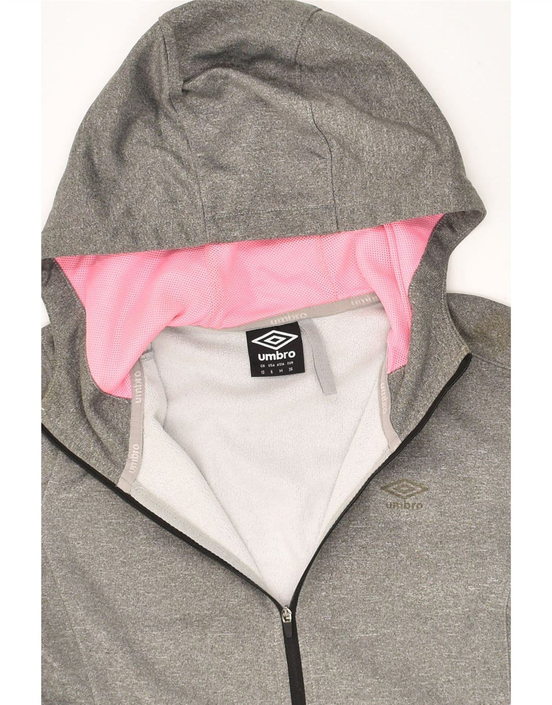 UMBRO Womens Graphic Zip Hoodie Sweater UK 10 Small Grey Polyester | Vintage Umbro | Thrift | Second-Hand Umbro | Used Clothing | Messina Hembry 