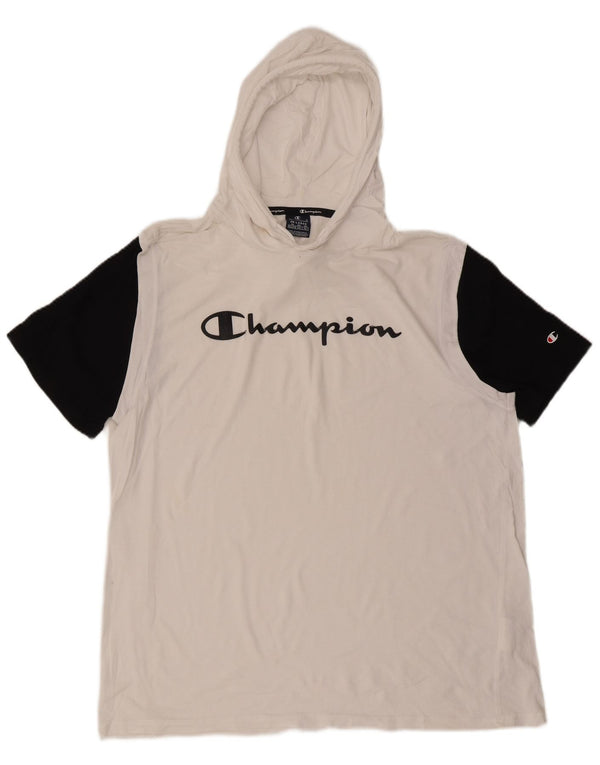 Ανδρικό γραφικό μπλουζάκι Champion με κουκούλα Top 2XL Λευκό βαμβακερό μπλοκ