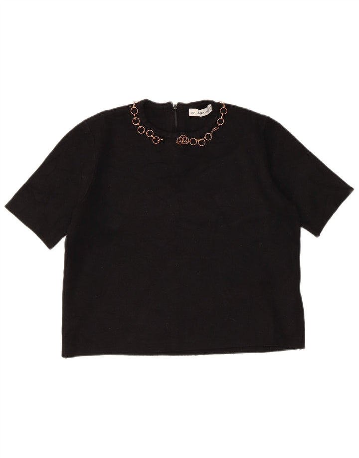 Zara Γυναικεία Μπλούζα Crop Top UK 12 Medium Black Viscose