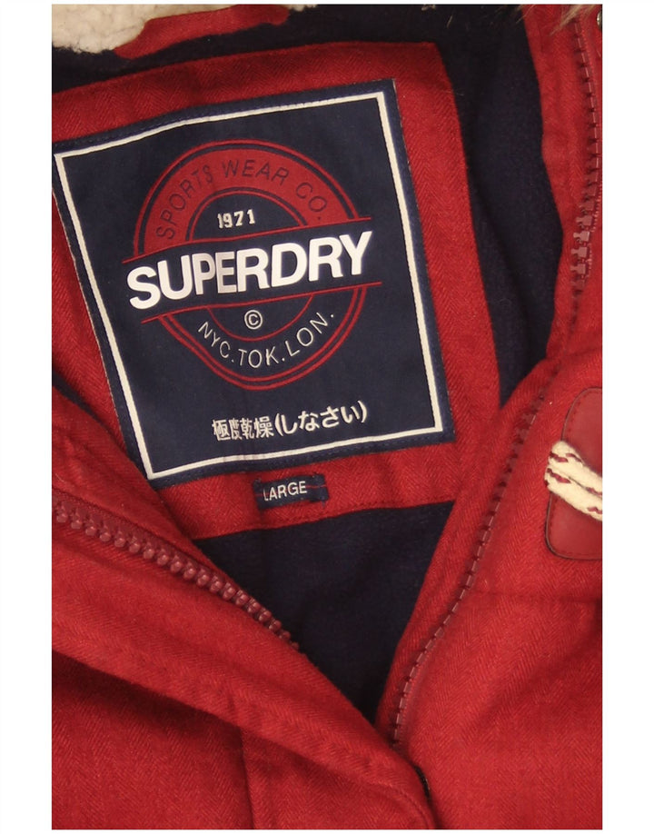 Superdry Γυναικείο παλτό με κουκούλα UK 16 Large Red Polyester