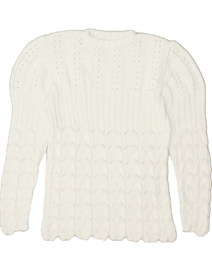 VINTAGE Womens Crew Neck Jumper Sweater UK 12 Medium White | Vintage Vintage | Thrift | Second-Hand Vintage | Used Clothing | Messina Hembry 