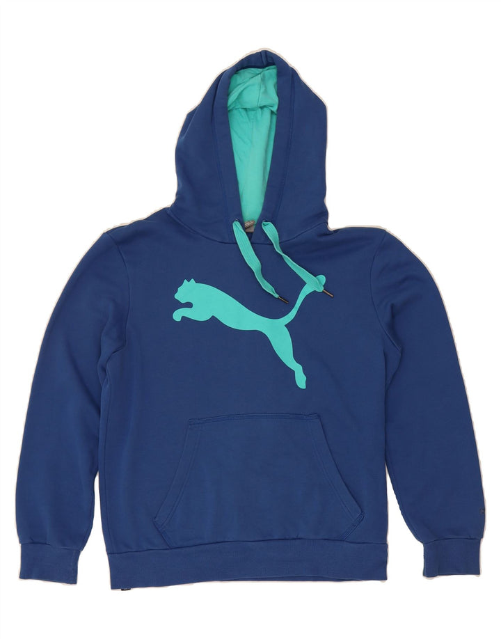 PUMA Mens Graphic Hoodie Jumper Small Blue Cotton Vintage Puma and Second-Hand Puma from Messina Hembry 