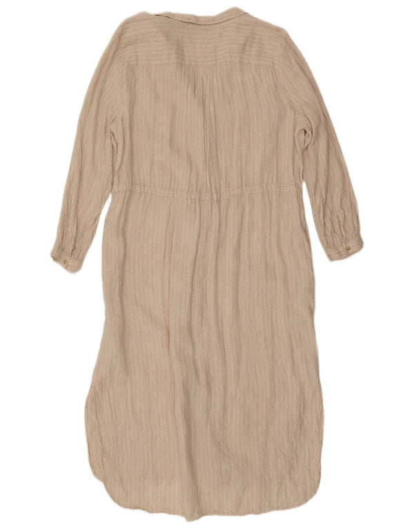 Marks & Spencer Γυναικείο μακρυμάνικο μάξι φόρεμα UK 16 Large Beige Pinstripe