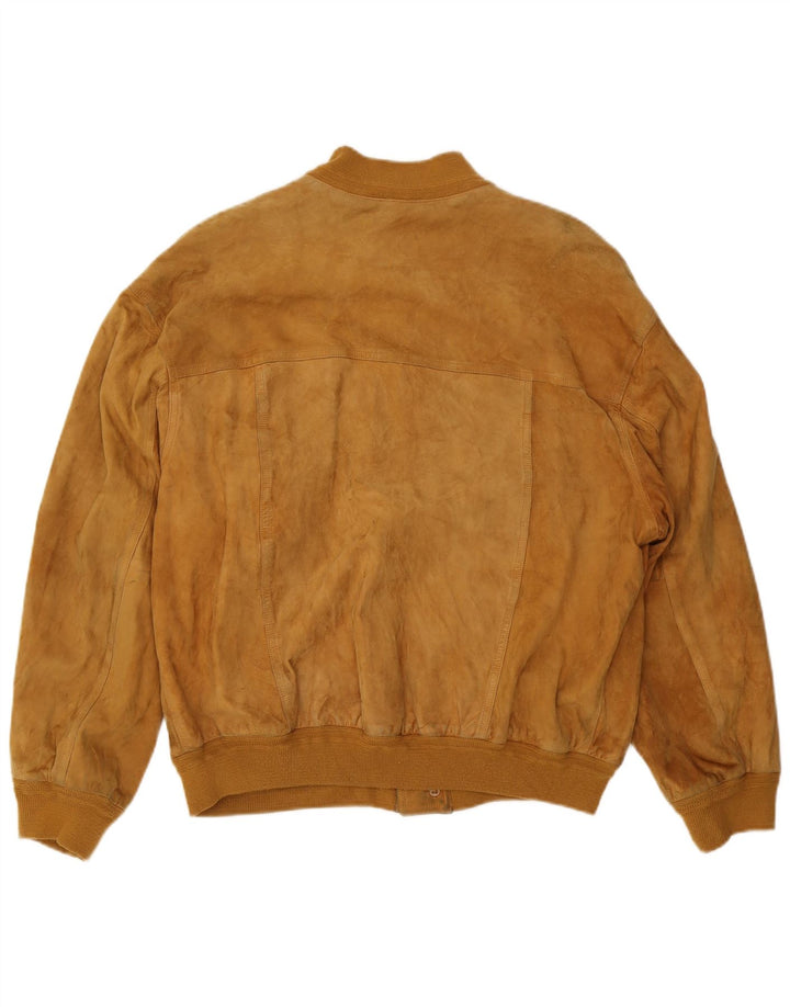 Vintage Ανδρικό Suede Bomber Jacket IT 54 2XL Καφέ Δερμάτινο