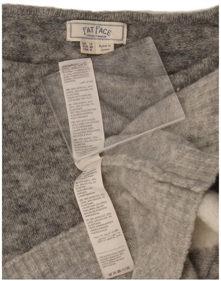 FAT FACE Womens Boat Neck Jumper Sweater UK 12 Medium Grey Colourblock